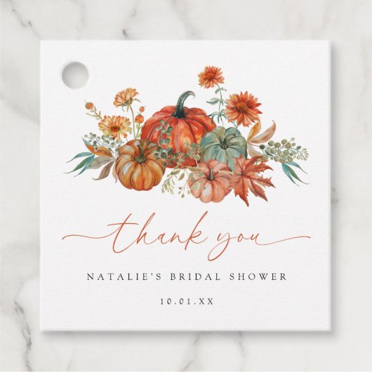 Fall Floral Pumpkin Brautparty Geschenkanhänger (Vorderseite)