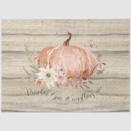 Fall Floral Pumpkin Burnt Orange Script Decoupage Seidenpapier