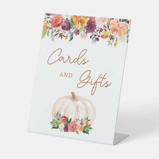 Fall Floral Pumpkin Cards und Geschenke Zeichen Sockelschild (Vorderseite)
