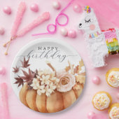 Fall Floral Pumpkin Frau Happy Birthday Pappteller (Party)