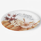 Fall Floral Pumpkin Frau Happy Birthday Pappteller (Schrägansicht)