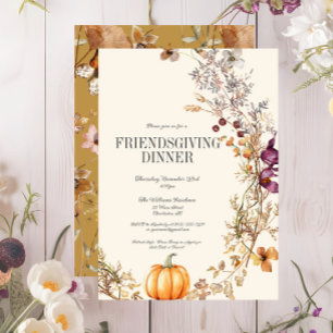 Fall Floral Pumpkin Friendsgiving Dinner Einladung