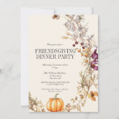 Fall Floral Pumpkin Friendsgiving Dinner Party Einladung (Vorderseite)
