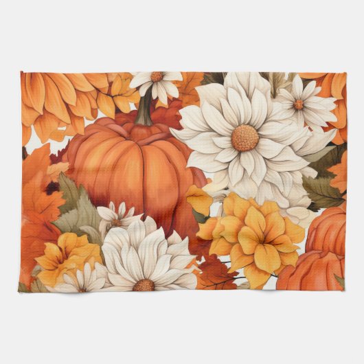 Fall Floral Pumpkin Geschirrtuch (Horizontal)