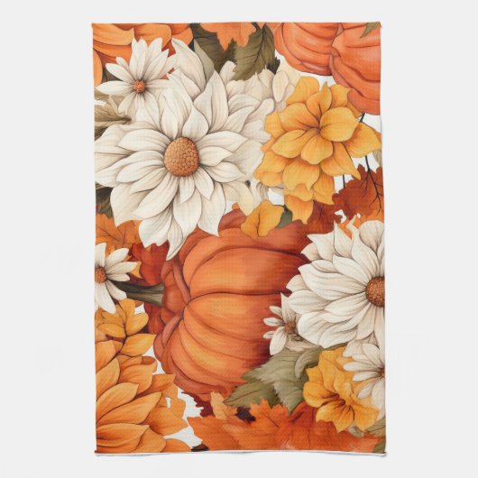 Fall Floral Pumpkin Geschirrtuch (Vertikal)