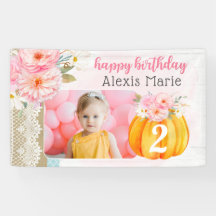 Fall Floral Pumpkin Girl's Custom Birthday Foto