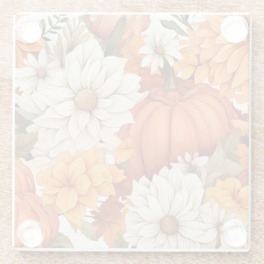 Fall Floral Pumpkin Glasuntersetzer (Rückseite)