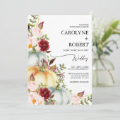 Fall Floral Pumpkin Hochzeit Einladung (Stehend Vorderseite)