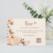 Fall Floral Pumpkin Hochzeit QR-Code RSVP Karte (Stehend Vorderseite)