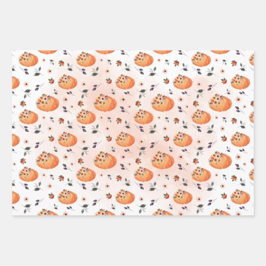 Fall Floral Pumpkin mit Name Wrapping Paper Sheet Geschenkpapier Set (Vorderseite 3)