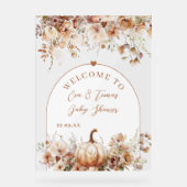 Fall Floral Pumpkin Neutral Baby Dusche Willkommen Acrylschild (Vorderseite)
