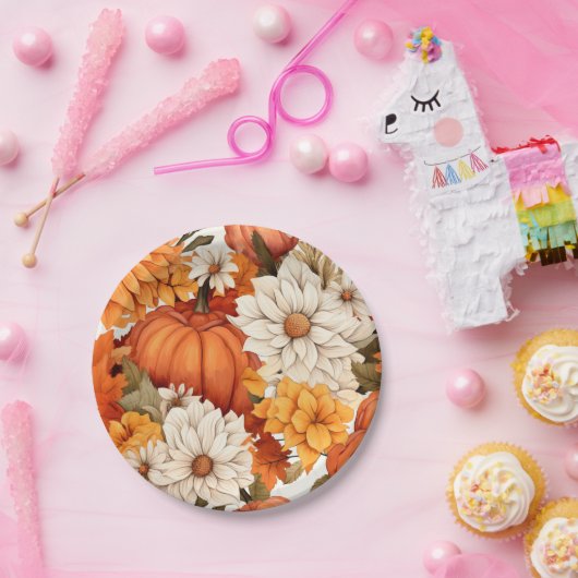 Fall Floral Pumpkin Pappteller (Party)