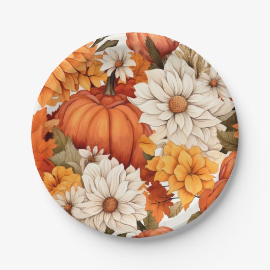 Fall Floral Pumpkin Pappteller (Vorderseite)