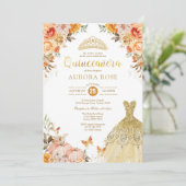 Fall Floral Pumpkin Quinceañera Mis Quince Anos Einladung (Stehend Vorderseite)