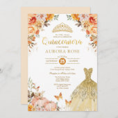 Fall Floral Pumpkin Quinceañera Mis Quince Anos Einladung (Vorne/Hinten)
