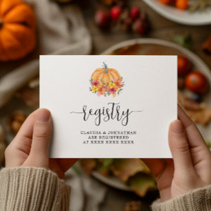 Fall Floral Pumpkin Registry Brautparty Begleitkarte