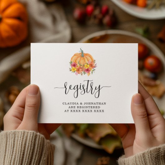 Fall Floral Pumpkin Registry Brautparty Begleitkarte