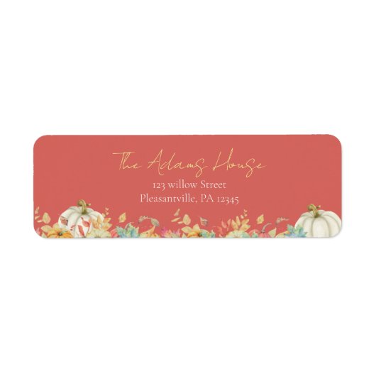 Fall Floral Pumpkin-Rücksendeadresse (Vorne)