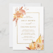 Fall Floral Pumpkin Rustic Wedding Gold Script Einladung (Vorderseite)
