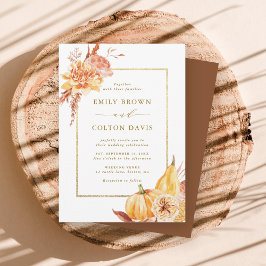 Fall Floral Pumpkin Rustic Wedding Gold Script Einladung