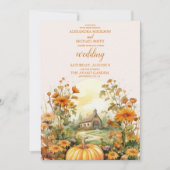 Fall Floral Pumpkin Rustikale Hochzeit Einladung (Vorderseite)