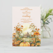 Fall Floral Pumpkin Rustikale Hochzeit Einladung (Stehend Vorderseite)