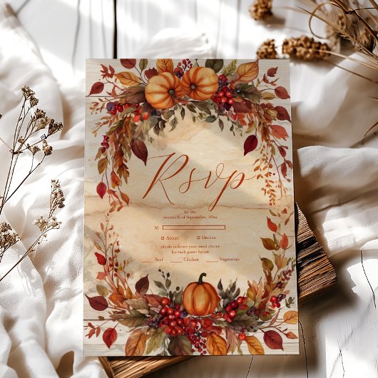 Fall Floral Pumpkin Rustikale Hochzeit RSVP Karte