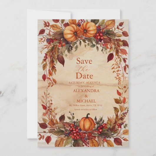 Fall Floral Pumpkin Rustikale Hochzeit Save The Date (Vorderseite)