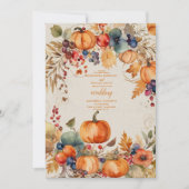 Fall Floral Pumpkin Scrip Hochzeit Einladung (Vorderseite)