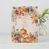 Fall Floral Pumpkin Scrip Hochzeit Einladung (Stehend Vorderseite)