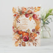Fall Floral Pumpkin Scrip Hochzeit Einladung (Stehend Vorderseite)