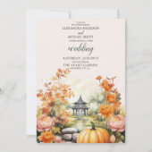Fall Floral Pumpkin Scrip Hochzeit Einladung (Vorderseite)