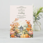 Fall Floral Pumpkin Scrip Hochzeit Einladung (Stehend Vorderseite)