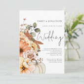 Fall Floral Pumpkin Script QR Code Wedding Einladu Einladung (Stehend Vorderseite)