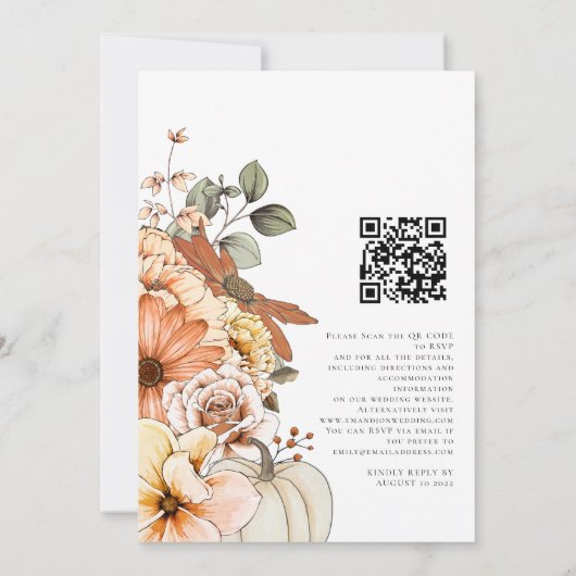 Fall Floral Pumpkin Script QR Code Wedding Einladu Einladung (Rückseite)