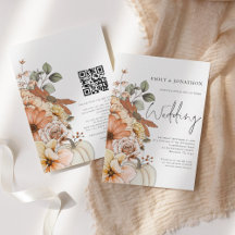 Fall Floral Pumpkin Script QR Code Wedding Einladu