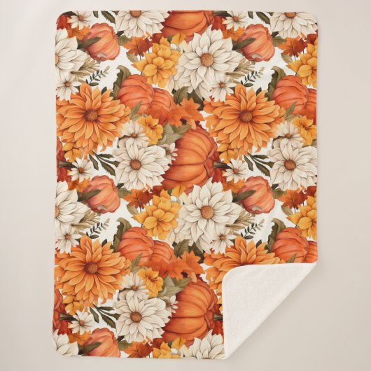 Fall Floral Pumpkin Sherpadecke (Vorderseite)