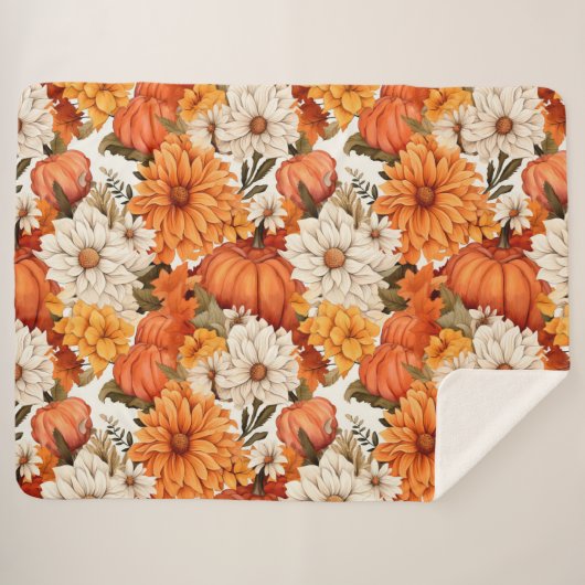 Fall Floral Pumpkin Sherpadecke (Vorderseite (Horizontal))