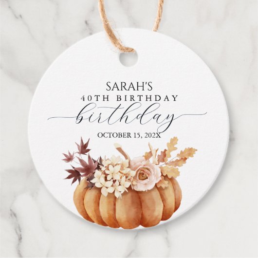 Fall Floral Pumpkin Woman Birthday Brunch Geschenkanhänger (Vorderseite)