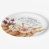 Fall Floral Pumpkin Woman Birthday Brunch Pappteller (Schrägansicht)