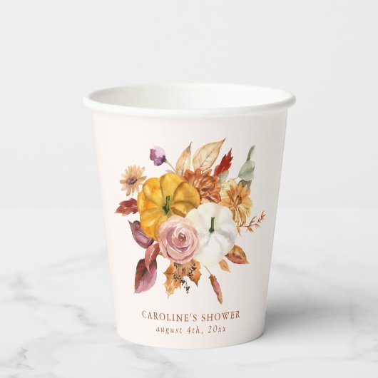 Fall Floral & Pumpkins Kinderdusche Pappbecher (Rückseite)