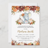Fall Floral Pumpkins Niedlich Elephant Baby Dusche Einladung (Vorderseite)