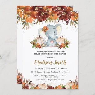 Fall Floral Pumpkins Niedlich Elephant Baby Dusche Einladung