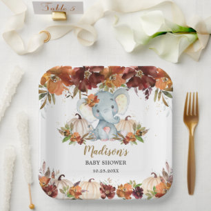 Fall Floral Pumpkins Niedlich Elephant Baby Dusche Pappteller