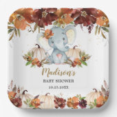 Fall Floral Pumpkins Niedlich Elephant Baby Dusche Pappteller (Vorderseite)