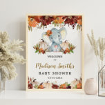 Fall Floral Pumpkins Niedlich Elephant Baby Dusche Poster<br><div class="desc">Chic Herbst / Fall Floral Elephant Girl Babydusche Begrüßungsschild mit einem niedlichen Babyelefant und Aquarellfarben Orange und bordeauxfarbene, blumengeschmückte Kürbis. Personalisieren Sie dieses wunderschöne Schild mit Ihren Party-Details einfach und schnell, drücken Sie einfach die Schaltfläche Anpassen, um den Stil und die Platzierung des Textes weiter zu ordnen und zu formatieren....</div>