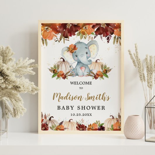 Fall Floral Pumpkins Niedlich Elephant Baby Dusche Poster