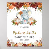 Fall Floral Pumpkins Niedlich Elephant Baby Dusche Poster (Vorne)