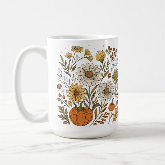 Fall Floral Pumpkins Wildblumen Dekoration Kaffeetasse (Links)