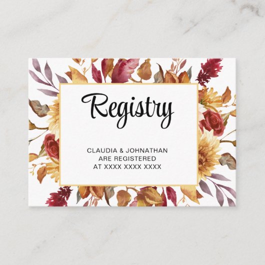 Fall Floral Registry Brautparty Begleitkarte (Vorderseite)